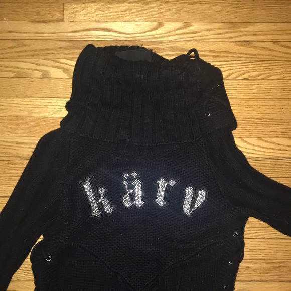 Black knit sweater. Brand is Karv, worn gently, priced at 110$. - Picture 2 of 5